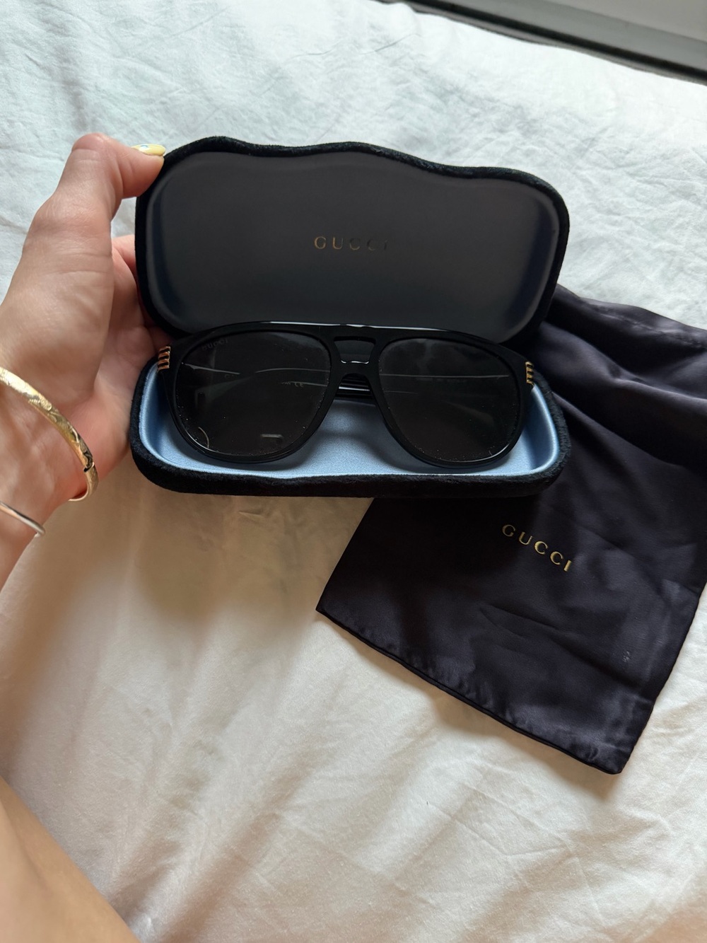 Gucci Black Men's Aviator Sunglasses with Gold Accents